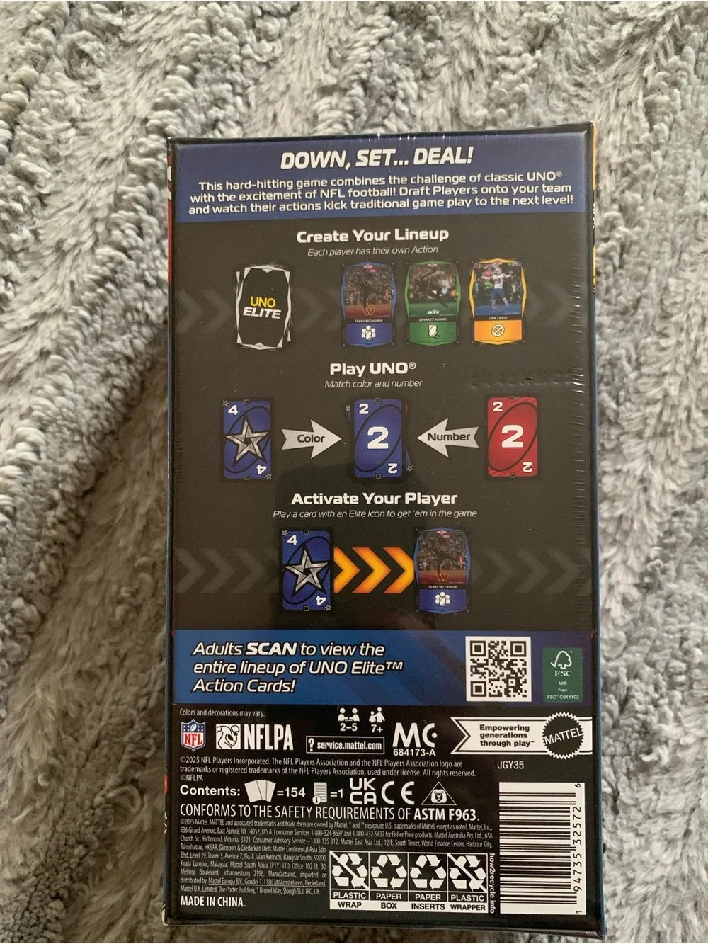 UNO Elite NFL Card Game 2025 Alt Jerseys Edition Starter Pack with 4 Booster Pac